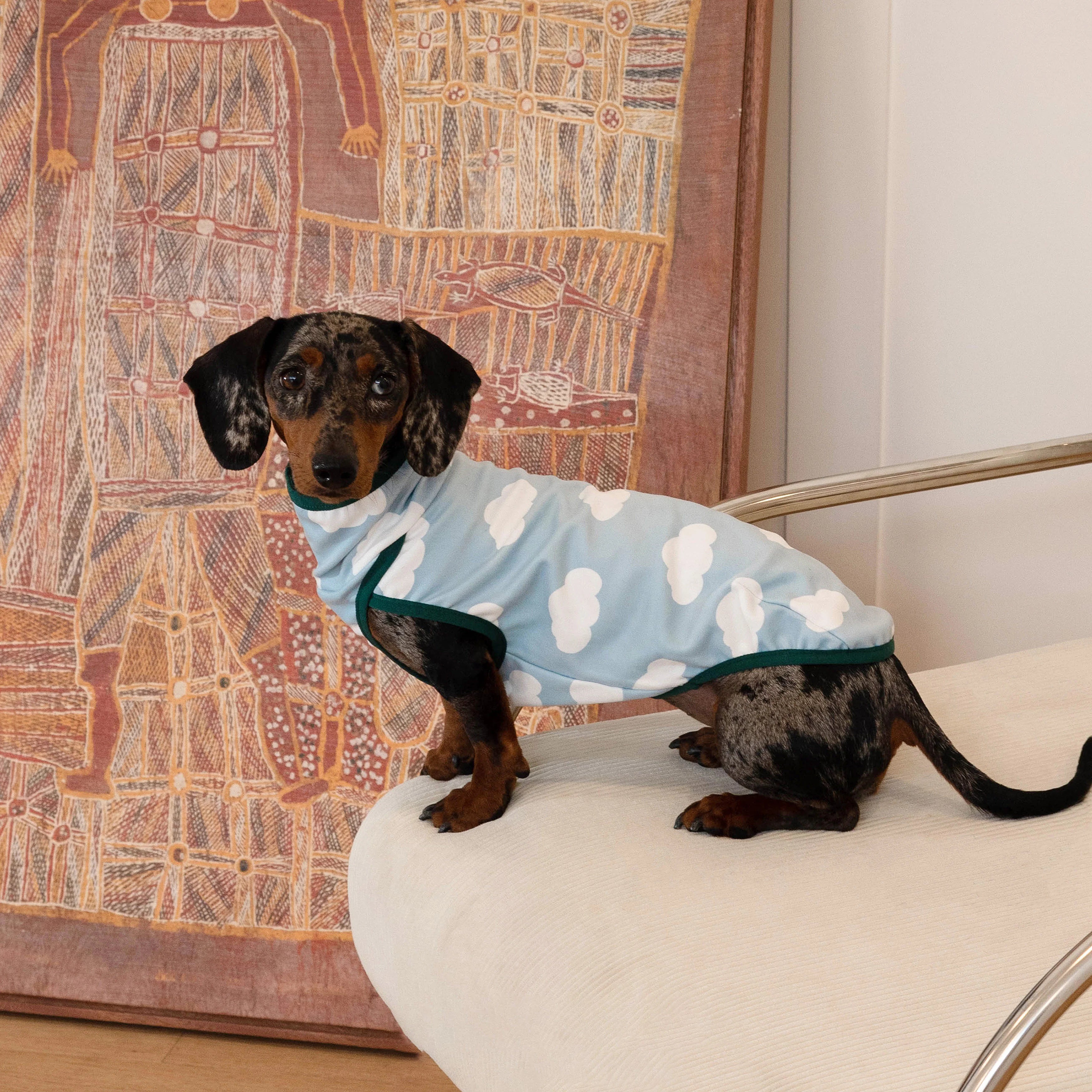 Blue Cloud Print Dachshund Tank Top Soft Stretch