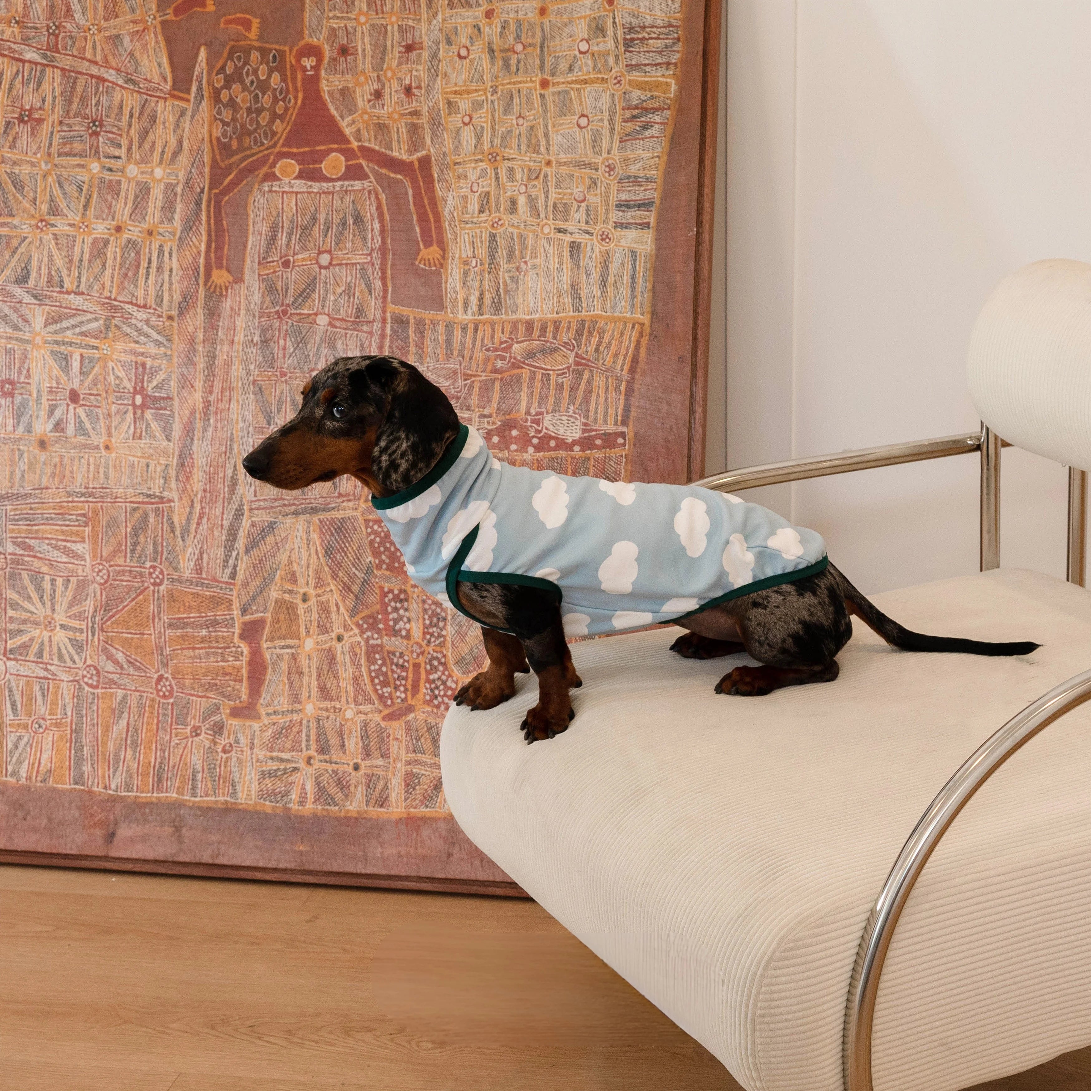 Blue Cloud Print Dachshund Tank Top Soft Stretch