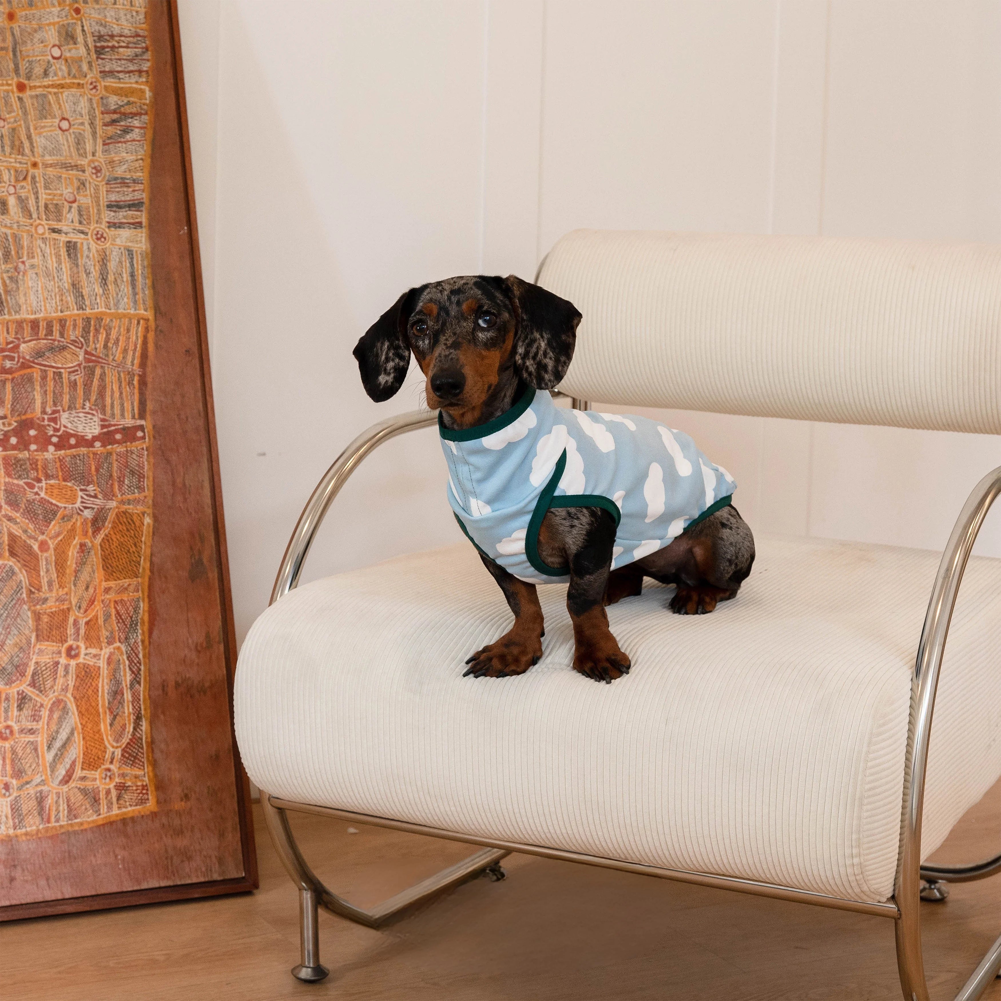 Blue Cloud Print Dachshund Tank Top Soft Stretch