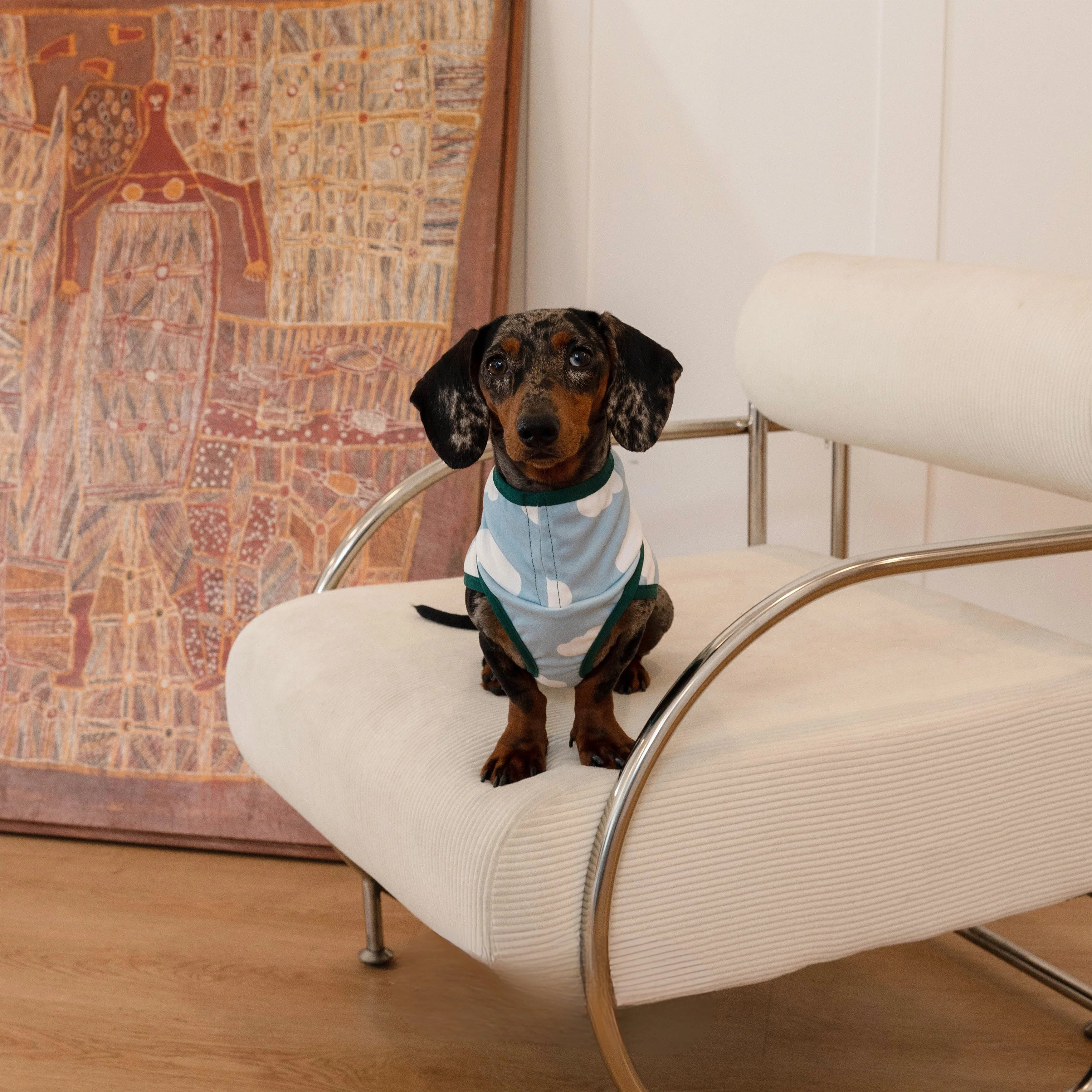 Blue Cloud Print Dachshund Tank Top Soft Stretch