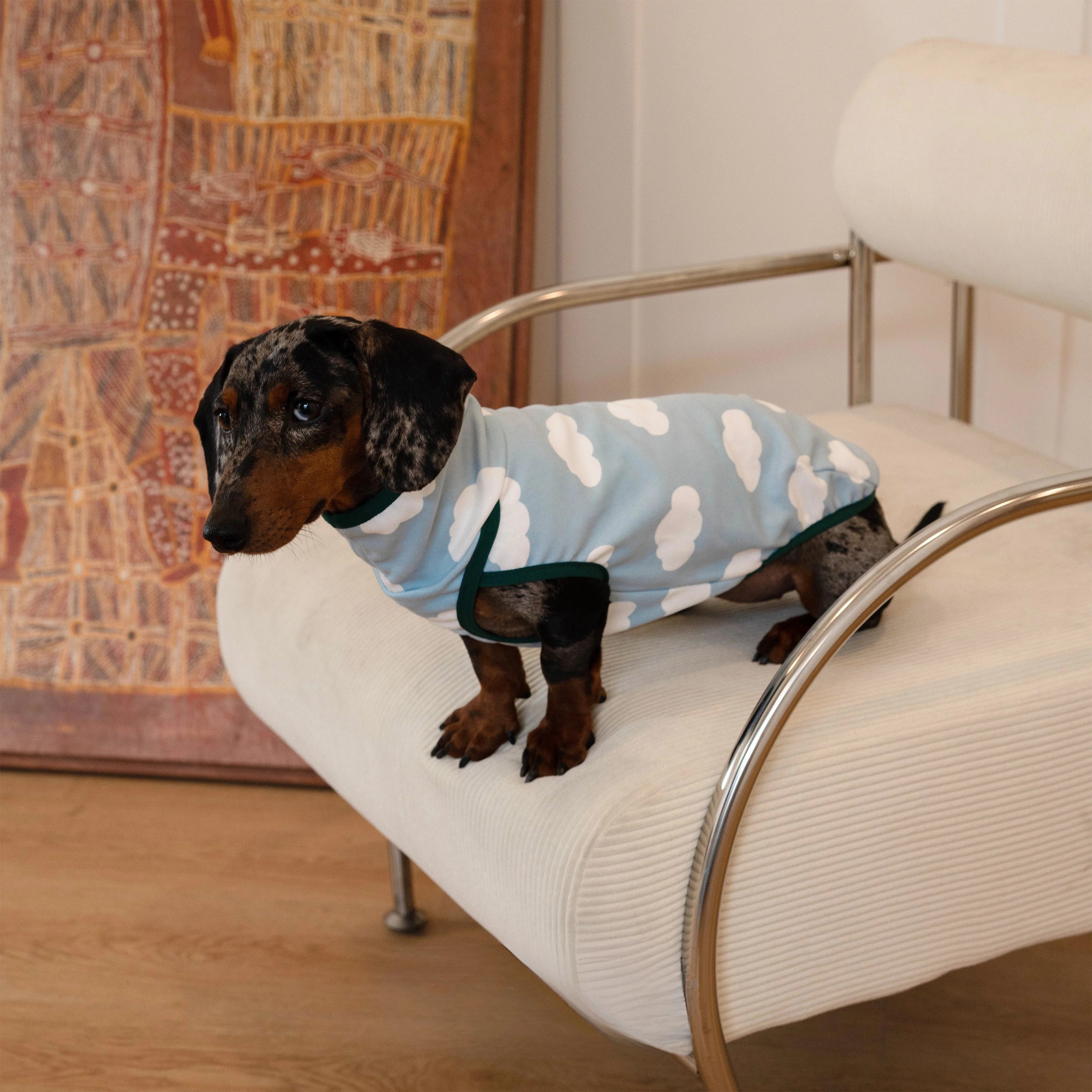Blue Cloud Print Dachshund Tank Top Soft Stretch