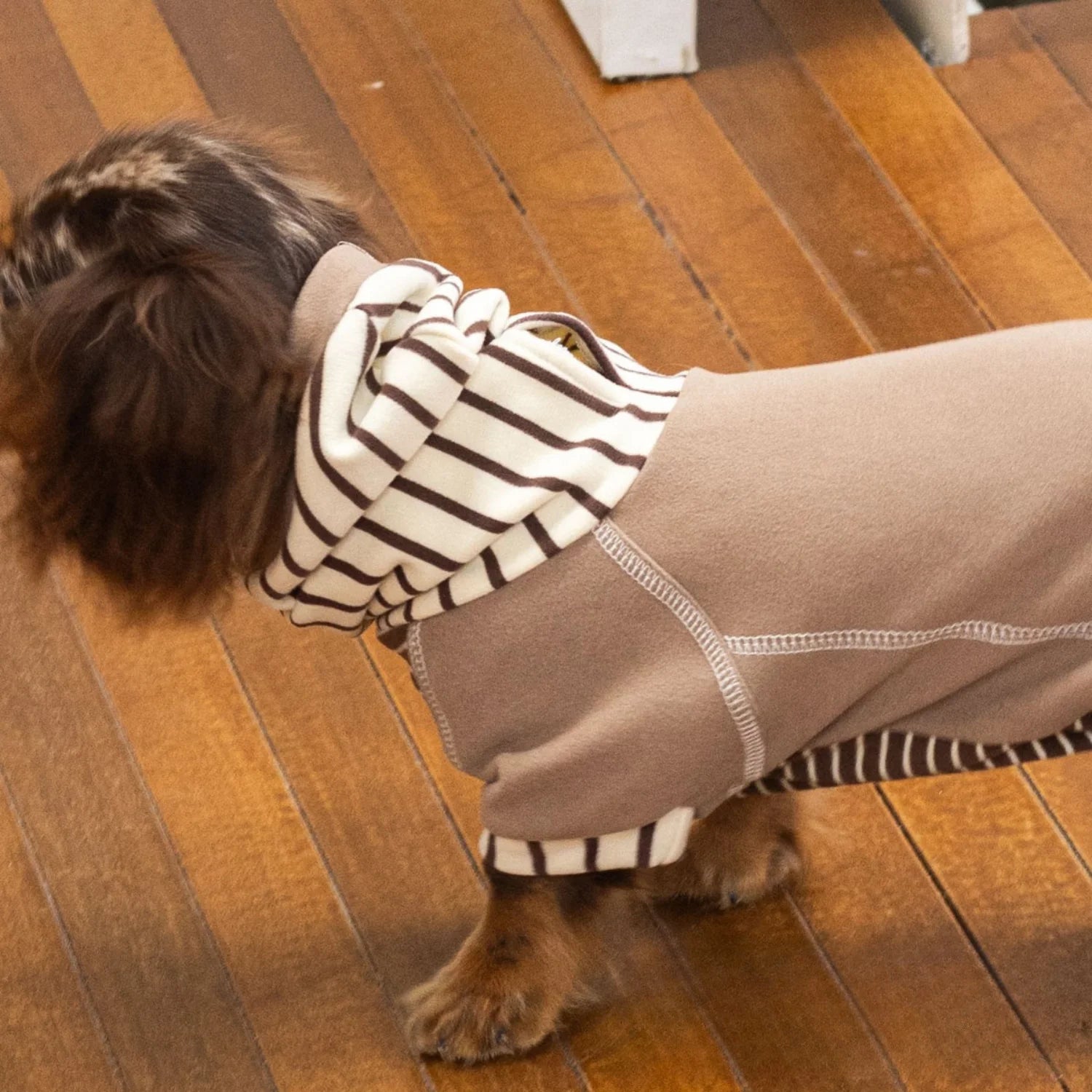 Caramel Striped Fleece Onesie Hoodie for Dachshunds