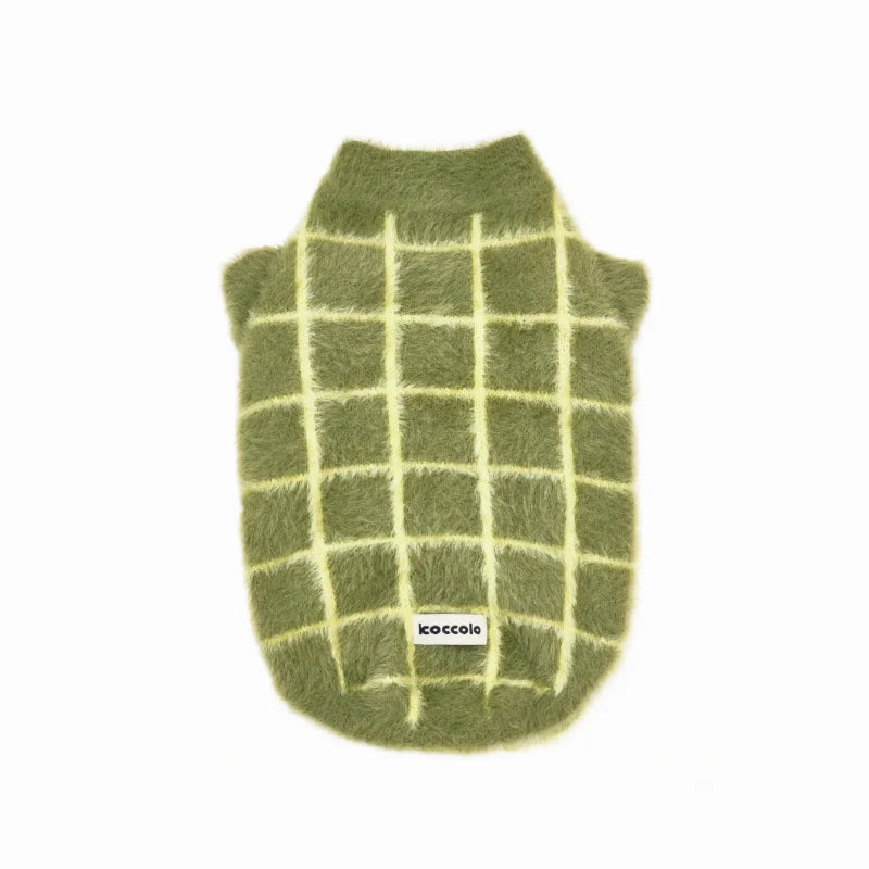 Check Faux Mink Sweater for Dachshund - Green