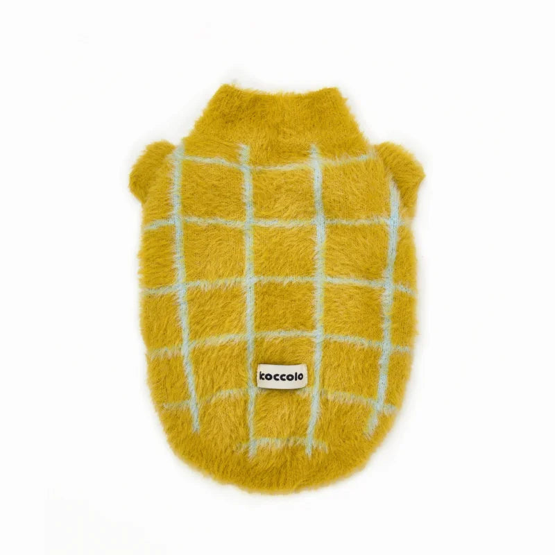 Check Faux Mink Sweater for Dachshund - Yellow