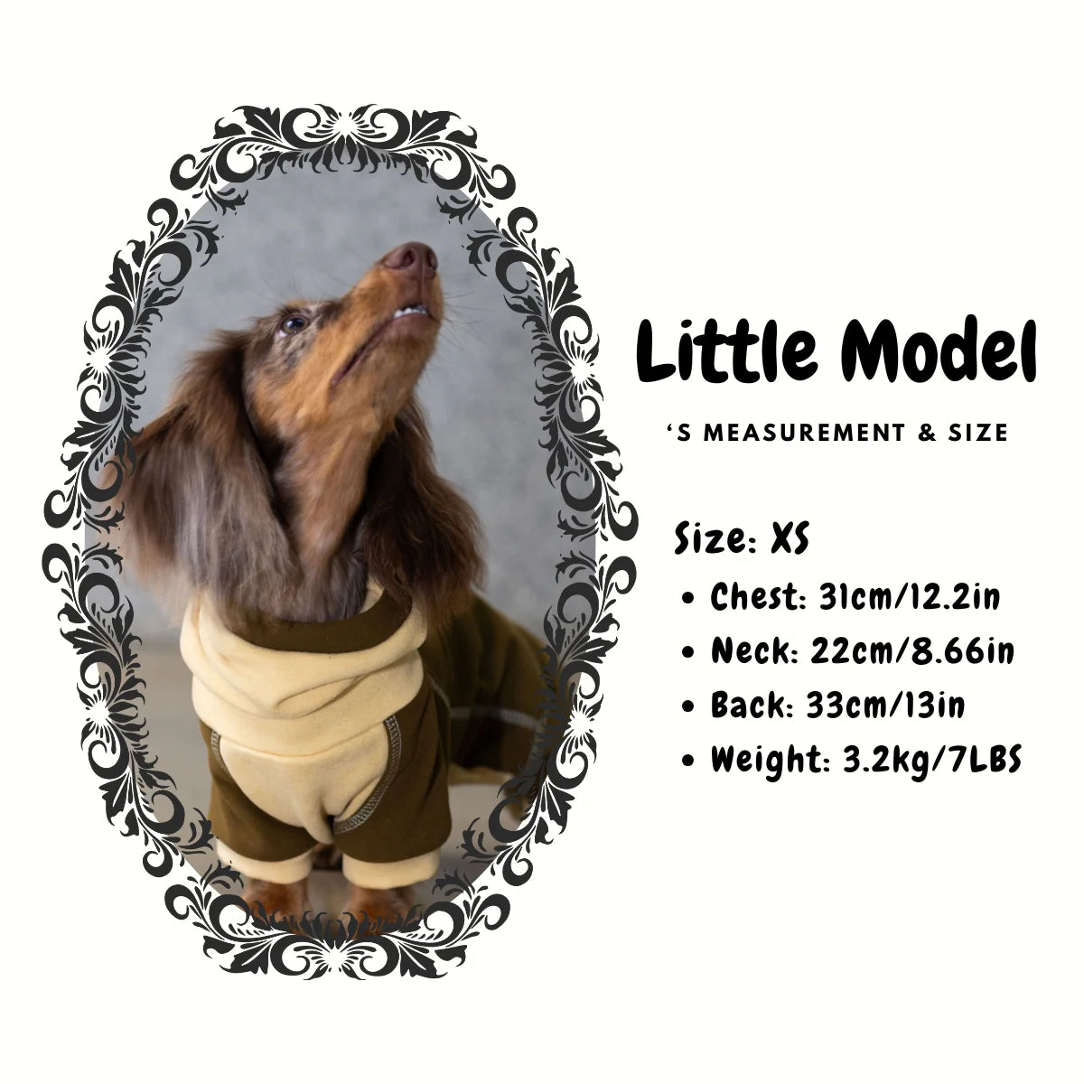 Chestnut Thermal Fleece Onesie with Hood for Dachshunds - Model size