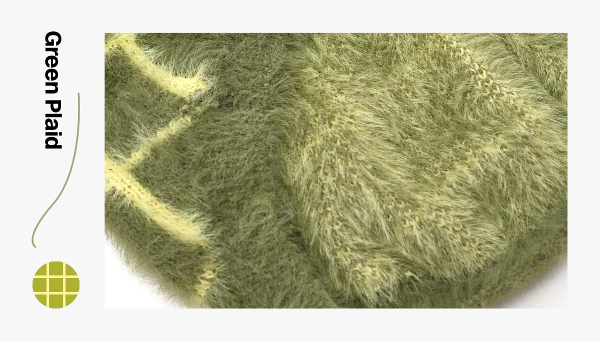 Green plaid details - Check Faux Mink Sweater for Dachshund