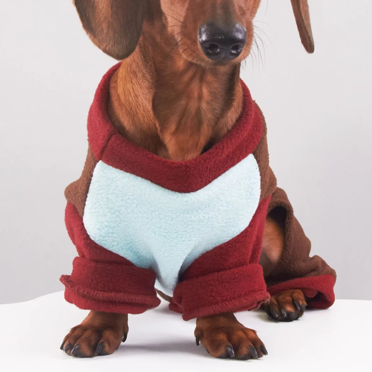 Tri-Color Fleece Dachshund Onesie with Leash Ring