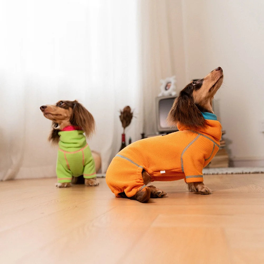Waffle Knit Hooded Onesie for Dachshunds